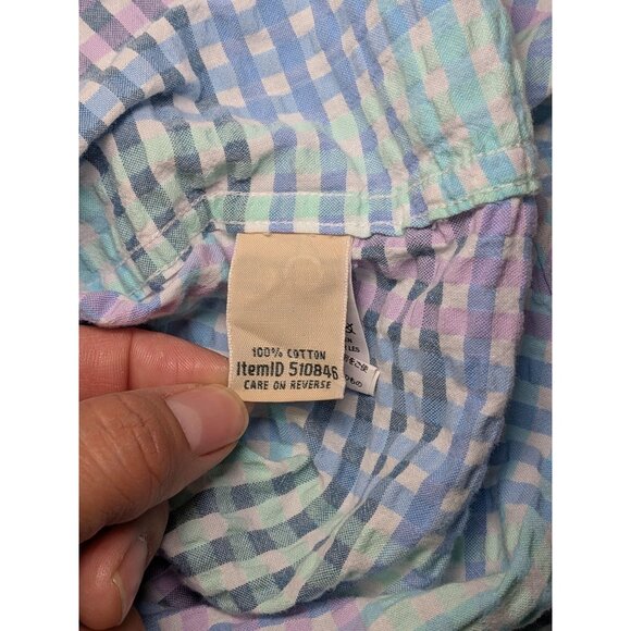 L.L. Bean Check Plaid Women Button Up Shirt L Vacation Seersucker Coastal Retro - Picture 9 of 12